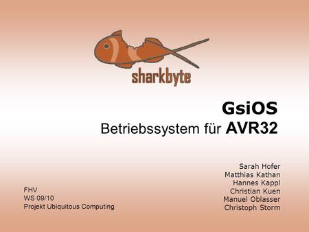 GsiOS Betriebssystem für AVR32 Sarah Hofer Matthias Kathan Hannes Kappl Christian Kuen Manuel Oblasser Christoph Storm FHV WS 09/10 Projekt Ubiquitous.