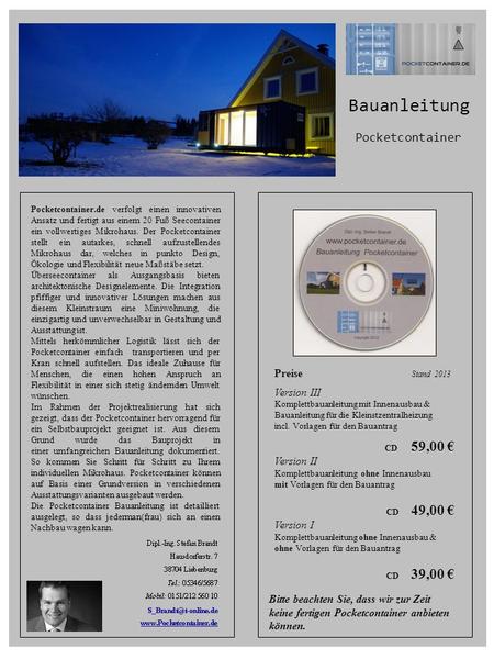 Bauanleitung Pocketcontainer Preise Stand 2013 Version III Version II