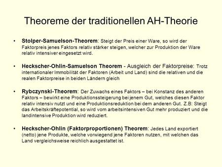 Theoreme der traditionellen AH-Theorie