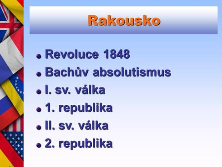 Rakousko Revoluce 1848 Bachův absolutismus I. sv. válka 1. republika