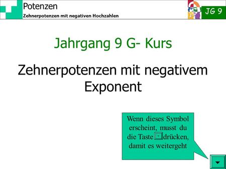 Zehnerpotenzen mit negativem Exponent