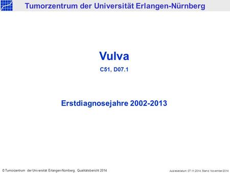 Vulva C51, D07.1 Erstdiagnosejahre 2002-2013 Tumorzentrum der Universität Erlangen-Nürnberg © Tumorzentrum der Universität Erlangen-Nürnberg, Qualitätsbericht.