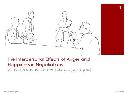 The Interpersonal Effects of Anger and Happiness in Negotiations Van Kleef, G.A.; De Dreu, C. K. W. & Manstead, A. S. R. (2004) 25.05.2011Juliane Wagner.
