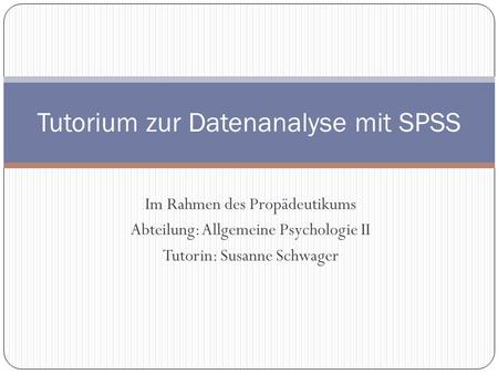 Tutorium zur Datenanalyse mit SPSS