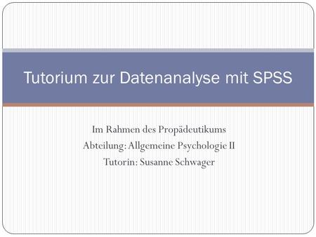 Tutorium zur Datenanalyse mit SPSS