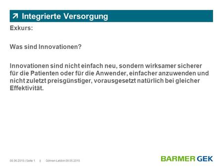 || 08.06.2015Göhren-Lebbin 09.05.2015| Seite 1  Integrierte Versorgung Exkurs: Was sind Innovationen? Innovationen sind nicht einfach neu, sondern wirksamer.