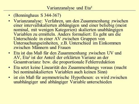 Varianzanalyse und Eta²