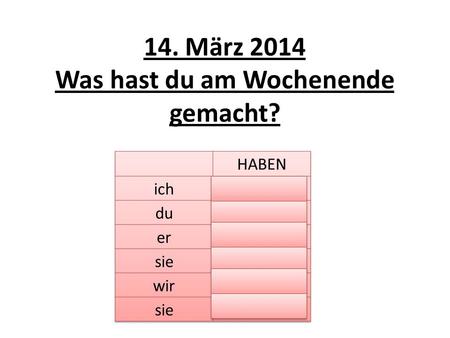 14. März 2014 Was hast du am Wochenende gemacht?