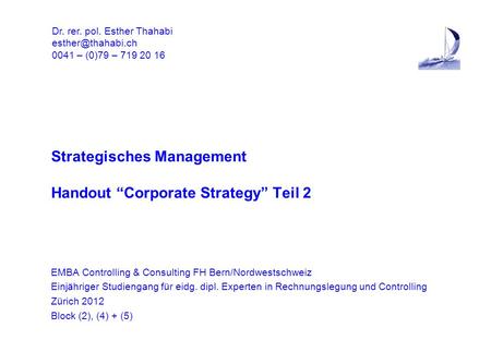 Strategisches Management Handout “Corporate Strategy” Teil 2