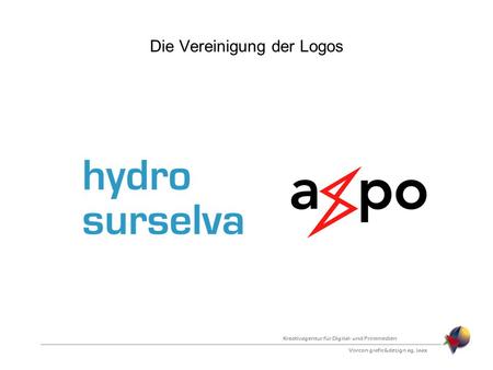 Die Vereinigung der Logos Vorcon grafic&design ag, laax Kreativagentur für Digital- und Printmedien.