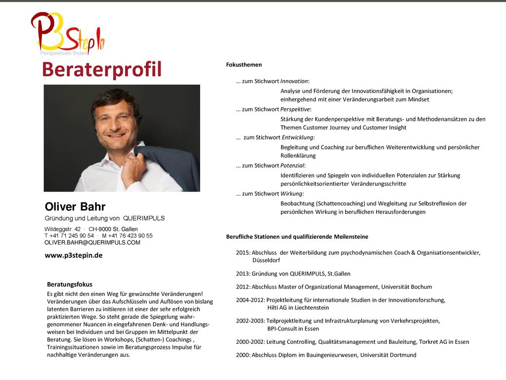 Beraterprofil Oliver Bahr Beratungsfokus Fokusthemen Ppt Herunterladen
