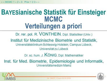 BAYESianische Statistik für Einsteiger MCMC Verteilungen a priori