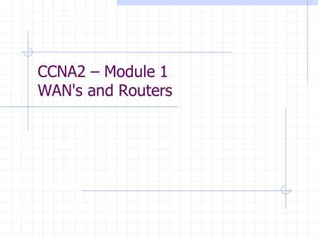 CCNA2 – Module 1 WAN's and Routers