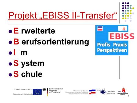 1 Projekt EBISS II-Transfer E rweiterte B erufsorientierung I m S ystem S chule.