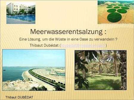 Meerwasserentsalzung : Eine Lösung, um die Wüste in eine Oase zu verwandeln ? Thibaut Dubédat Thibaut.