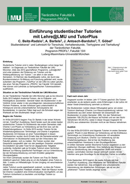 Einführung studentischer Tutorien mit und TutorPlus Einführung studentischer Tutorien mit und TutorPlus C. Beitz-Radzio 1, A. Bartels.