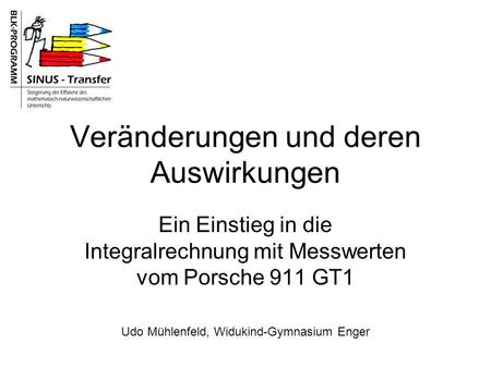 Veränderungen und deren Auswirkungen Ein Einstieg in die Integralrechnung mit Messwerten vom Porsche 911 GT1 Udo Mühlenfeld, Widukind-Gymnasium Enger.