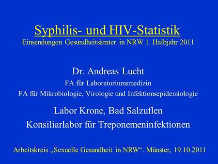 Syphilis- und HIV-Statistik Einsendungen Gesundheitsämter in NRW 1