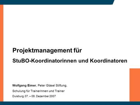 Projektmanagement für StuBO-Koordinatorinnen und Koordinatoren