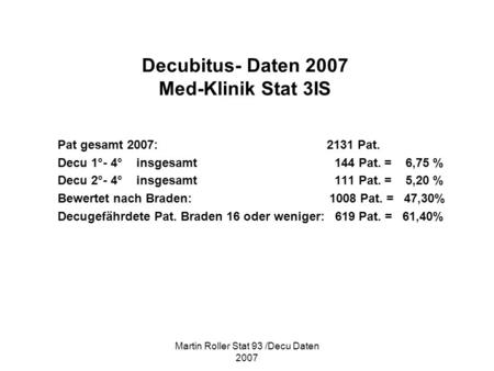 Decubitus- Daten 2007 Med-Klinik Stat 3IS