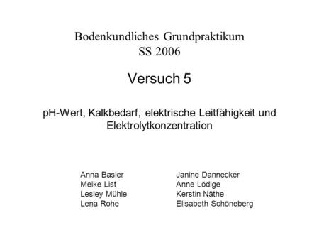 Bodenkundliches Grundpraktikum SS 2006