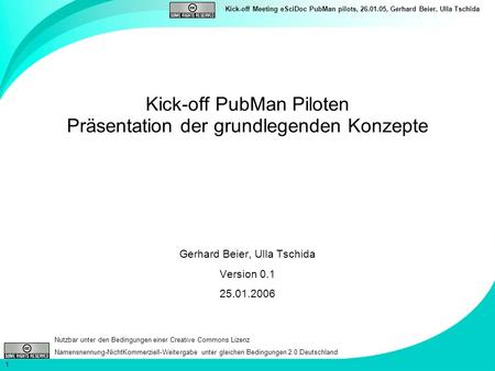 Kick-off PubMan Piloten Präsentation der grundlegenden Konzepte