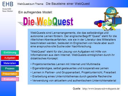 Die WebQuest Ein aufregendes Modell:
