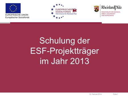 Schulung der ESF-Projektträger im Jahr 2013