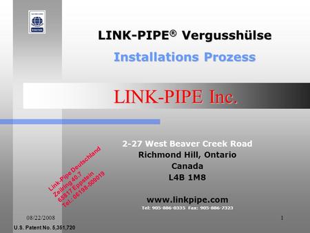 LINK-PIPE Inc. LINK-PIPE® Vergusshülse Installations Prozess
