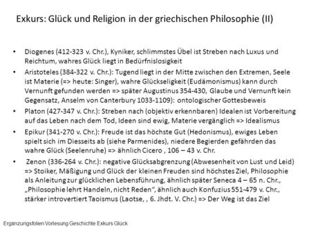 Exkurs: Glück und Religion in der griechischen Philosophie (II)