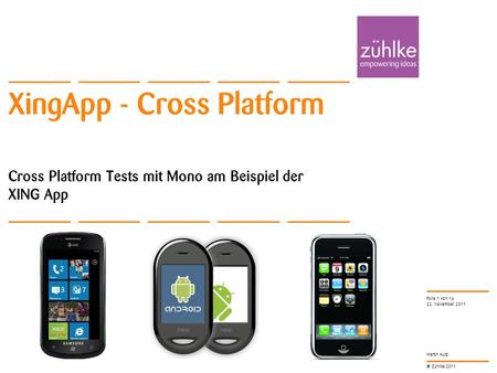 © Zühlke 2011 Martin Kutz XingApp - Cross Platform Cross Platform Tests mit Mono am Beispiel der XING App 22. November 2011 Folie 1 von 14.