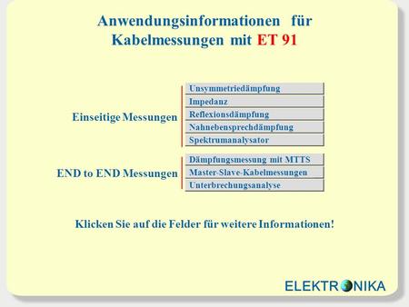 Anwendungsinformationen für Kabelmessungen mit ET 91