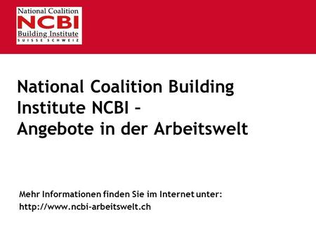 National Coalition Building Institute NCBI – Angebote in der Arbeitswelt Mehr Informationen finden Sie im Internet unter:
