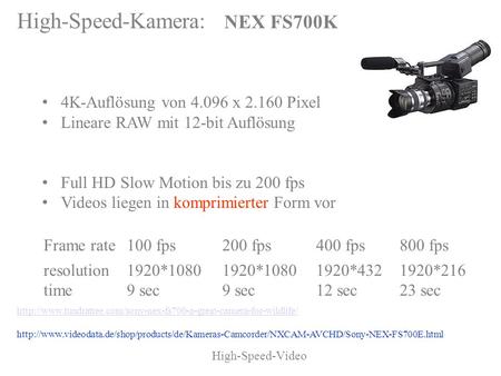 High-Speed-Kamera: NEX FS700K Technische Merkmale