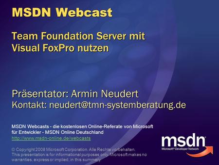 MSDN Webcast Team Foundation Server mit Visual FoxPro nutzen