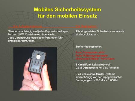 Mobiles Sicherheitssystem für den mobilen Einsatz
