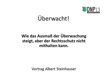 Überwacht! Wie das Ausmaß der Überwachung steigt, aber der Rechtsschutz nicht mithalten kann. Vortrag Albert Steinhauser.