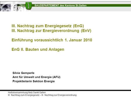 III. Nachtrag zum Energiegesetz (EnG) III