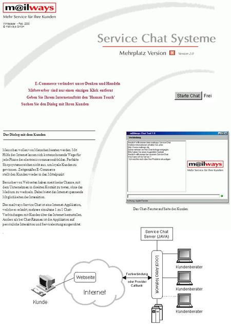 Whitepaper - Feb. 2000 © mailways GmbH Das Chat-Fenster auf Seite des Kunden Menschen wollen von Menschen beraten werden. Mit Hilfe des Internet lassen.