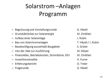 Solarstrom –Anlagen Programm