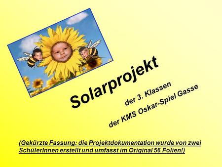 Der 3. Klassen der KMS Oskar-Spiel Gasse Solarprojekt (Gekürzte Fassung: die Projektdokumentation wurde von zwei SchülerInnen erstellt und umfasst im Original.