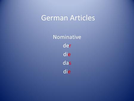German Articles Nominative der die das.