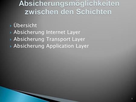 1 Übersicht Absicherung Internet Layer Absicherung Transport Layer Absicherung Application Layer.