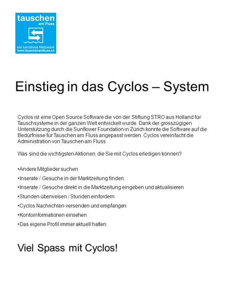 Einstieg in das Cyclos – System