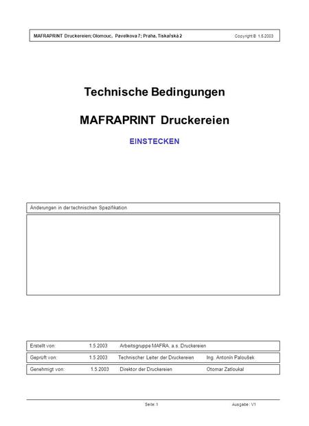 Technische Bedingungen MAFRAPRINT Druckereien