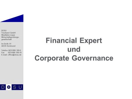 Financial Expert und Corporate Governance