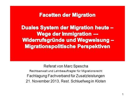 Facetten der Migration Duales System der Migration heute – Wege der Immigration –- Widerrufsgründe und Wegweisung – Migrationspolitische Perspektiven.