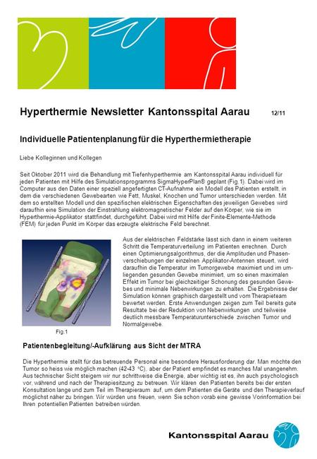 Hyperthermie Newsletter Kantonsspital Aarau 12/11