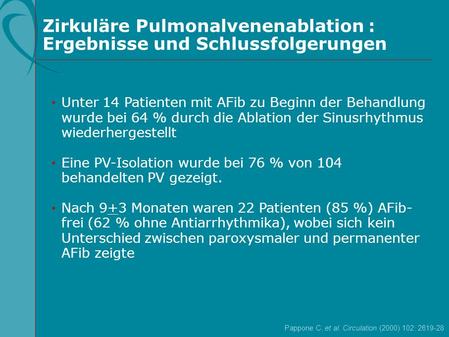 Zirkuläre Pulmonalvenenablation : Ergebnisse und Schlussfolgerungen