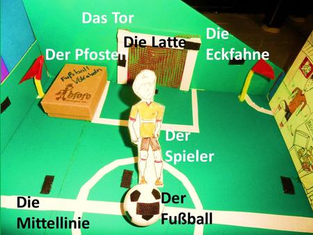 Der Spieler Der Fußball Die Eckfahne Das Tor Der Pfosten Die Latte Die Mittellinie.